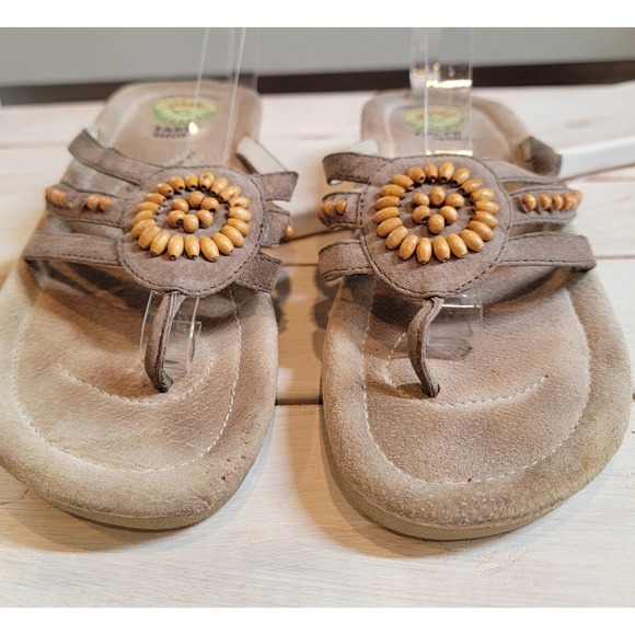 Earth Shoes Cinnamon 6.5 Leather Comfort Sandals Flats Brown Tan Beaded Gelron - Picture 3 of 12